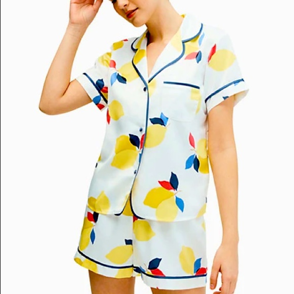 Kate Spade Lemon Print Satin Pajama Set